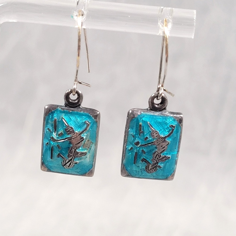 Siam Sterling Silver Earrings Turquoise Blue Mekkala Goddess Drop Vintage Style